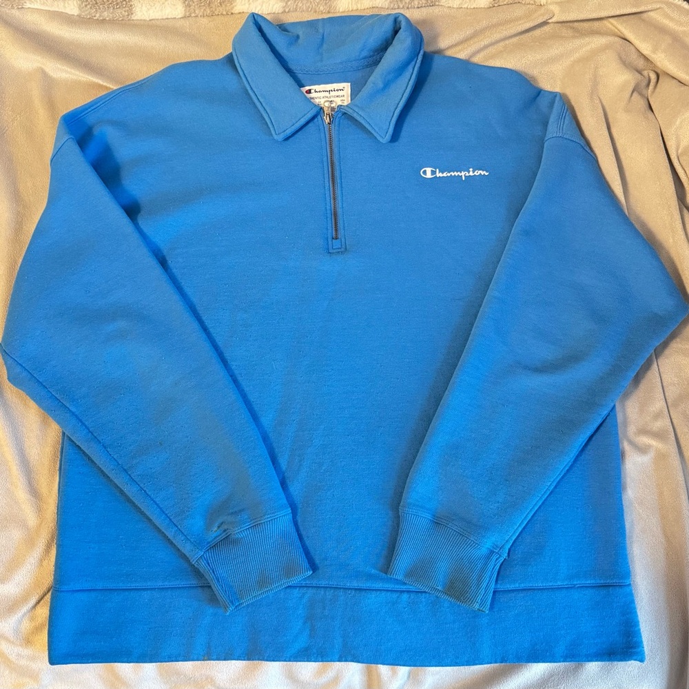 Champion Men's/Unisex Bright Blue Quarter-Zip Sweater